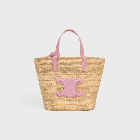 Céline - Classic Basket Small Soft Model Raffia and Calfskin Pink