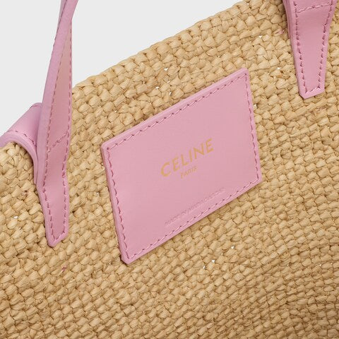 Céline - Classic Basket Small Soft Model Raffia and Calfskin Pink