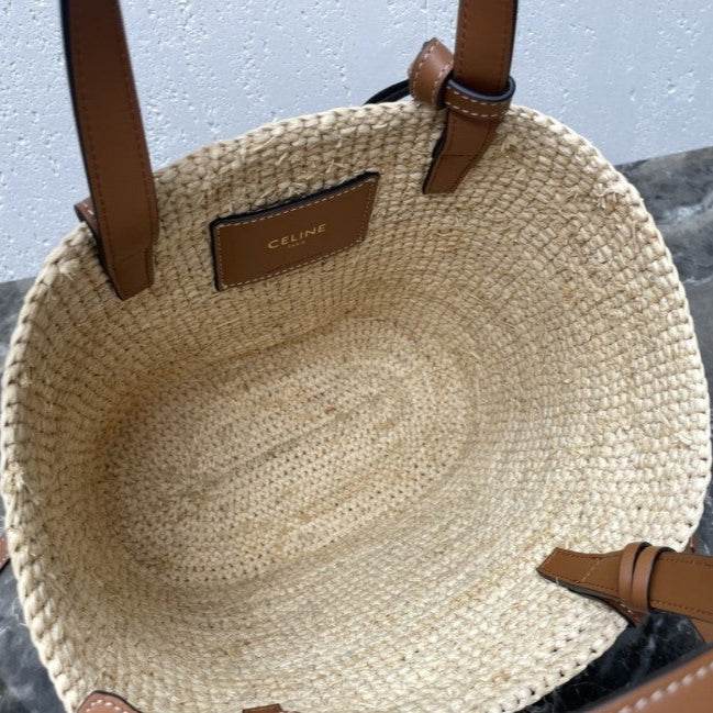 Céline - Classic Basket Small Soft Model Raffia and Calfskin