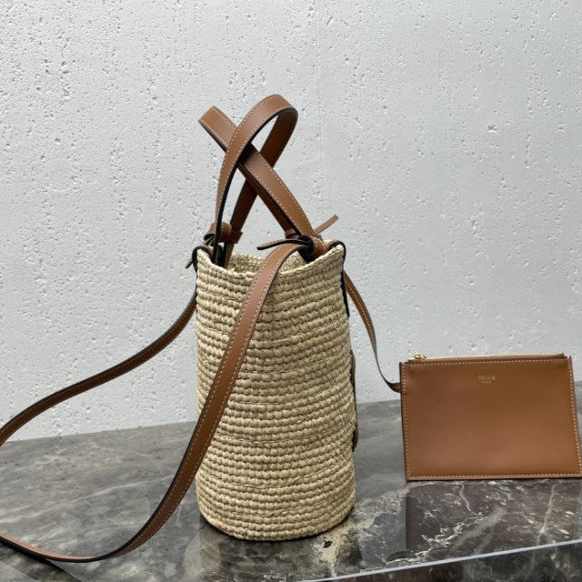 Céline - Classic Basket Small Soft Model Raffia and Calfskin