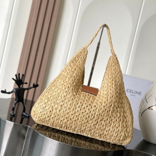 Celine - Classic Basket Triangle Tote Raffia Calfskin