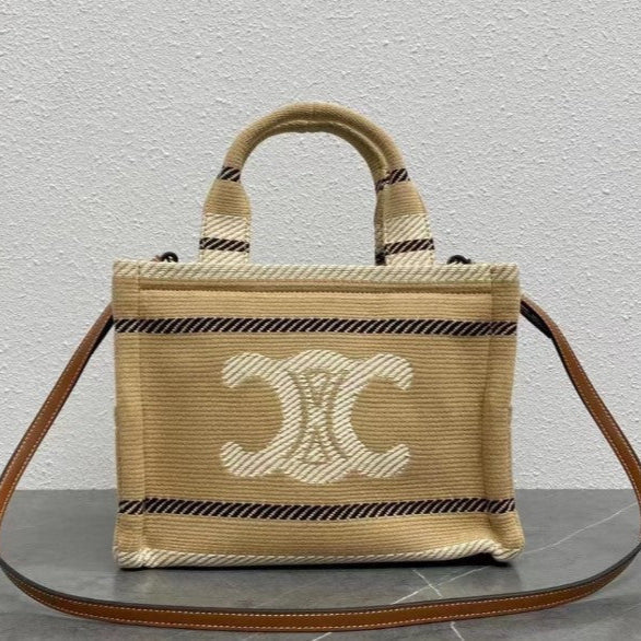 Celine - Small Tote Thais Striped Textile Beige Black