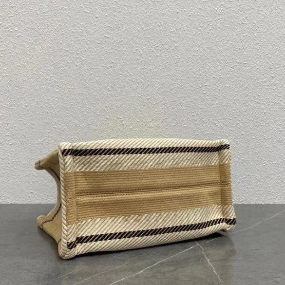 Celine - Small Tote Thais Striped Textile Beige Black