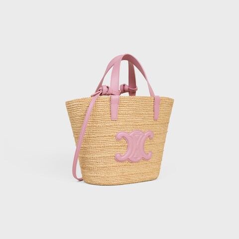 Céline - Classic Basket Small Soft Model Raffia and Calfskin Pink