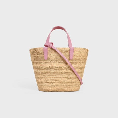 Céline - Classic Basket Small Soft Model Raffia and Calfskin Pink