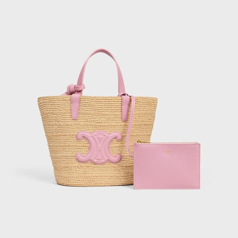 Céline - Classic Basket Small Soft Model Raffia and Calfskin Pink