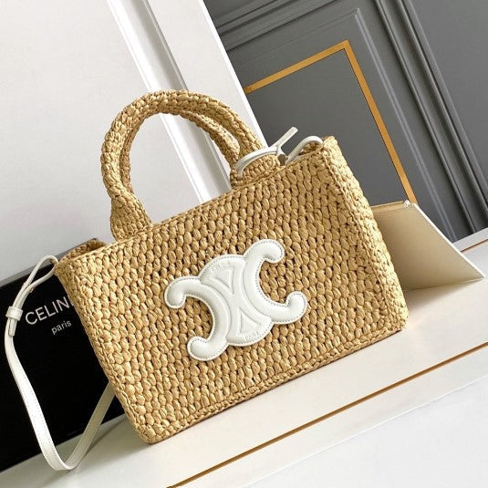 C­eli­ne - Small Tote Thais Raffia Calfskin Top