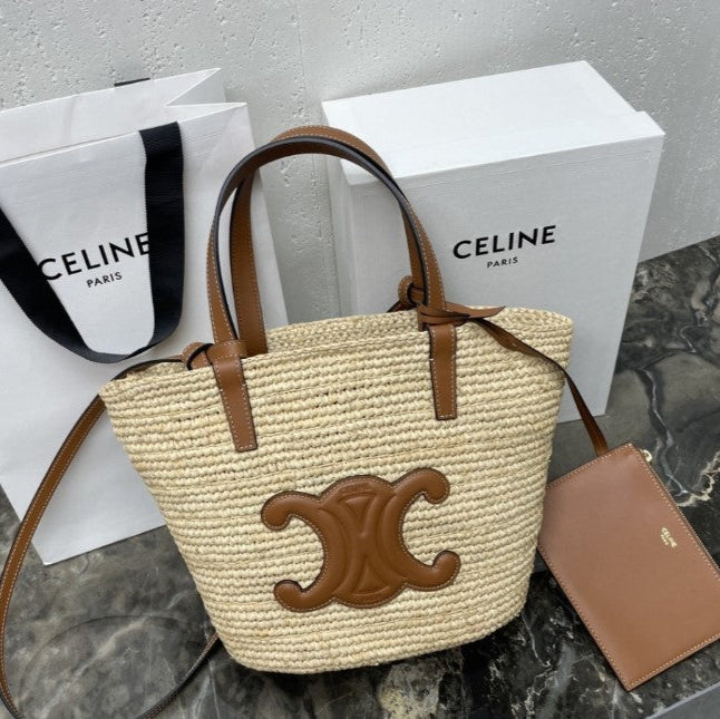 Céline - Classic Basket Small Soft Model Raffia and Calfskin