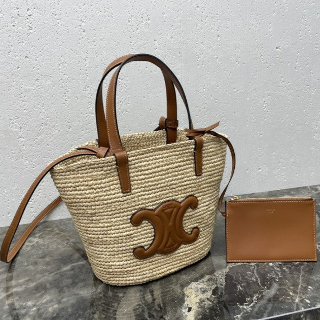 Céline - Classic Basket Small Soft Model Raffia and Calfskin
