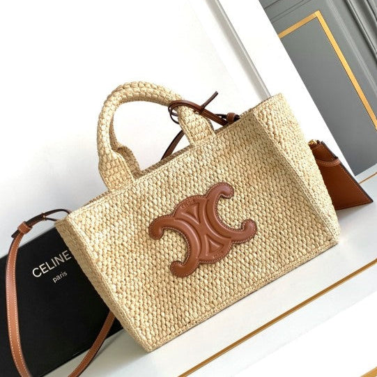 C­eli­ne - Small Tote Thais Raffia Calfskin Top