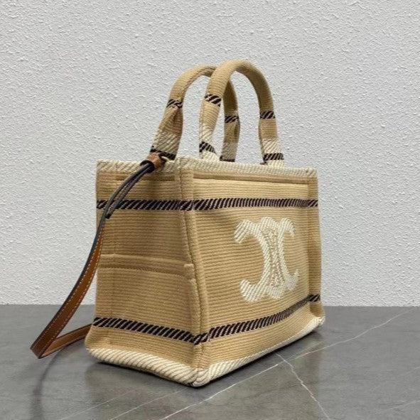 C­eli­ne - Small Tote Thais Striped Textile Beige Black