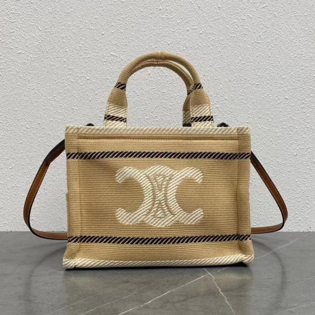 C­eli­ne - Small Tote Thais Striped Textile Beige Black