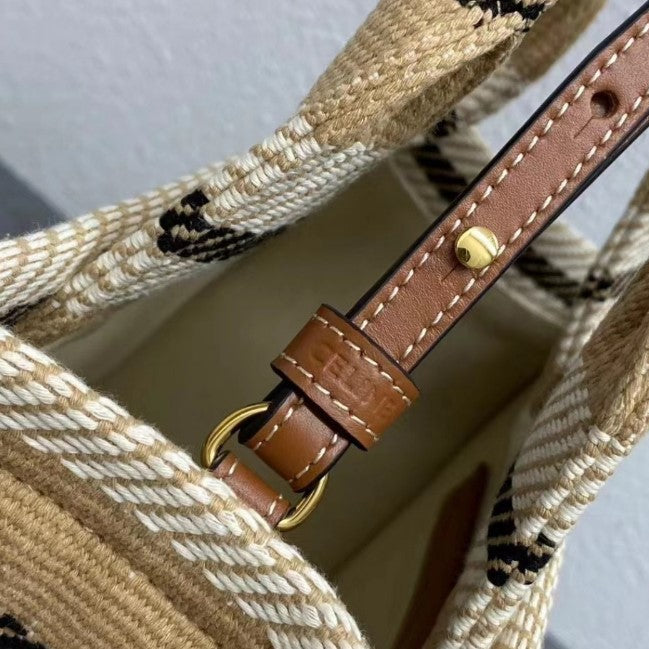 C­eli­ne - Small Tote Thais Striped Textile Beige Black