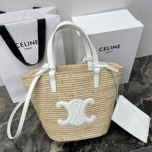 Céline - Classic Basket Small Soft Model Raffia and Calfskin