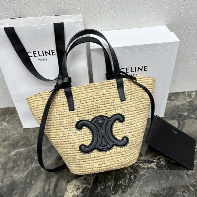 Céline - Classic Basket Small Soft Model Raffia and Calfskin